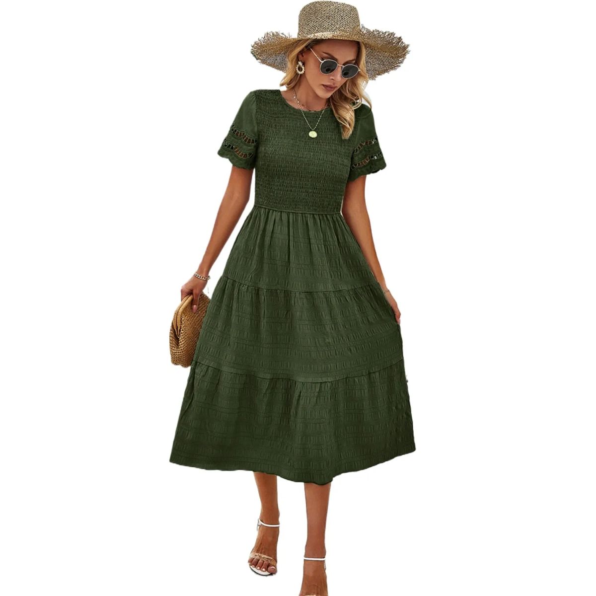 TIOZONEY - Vestido Largo Mujer-Verde