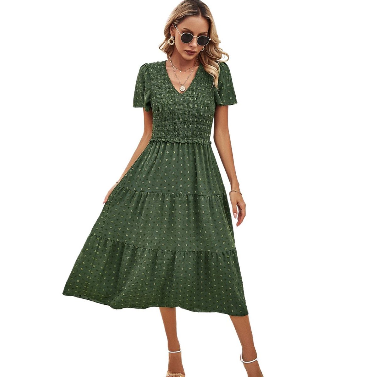 TIOZONEY - Vestido Largo Mujer-Verde