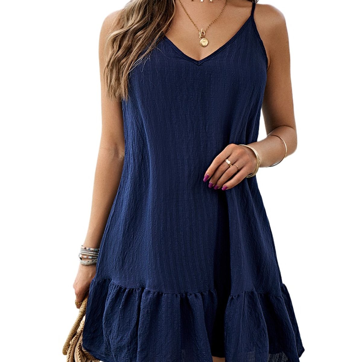 TIOZONEY - Vestido Midi Mujer -Azul