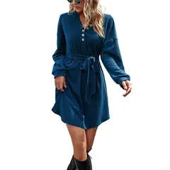 TIOZONEY - Vestido Midi Mujer -Azul.-