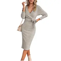 TIOZONEY - Vestido Midi Mujer -Beige