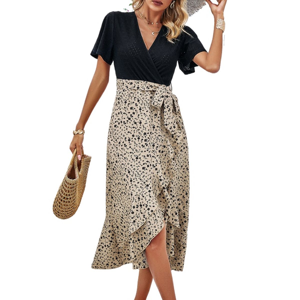 TIOZONEY - Vestido Midi Mujer -Beige