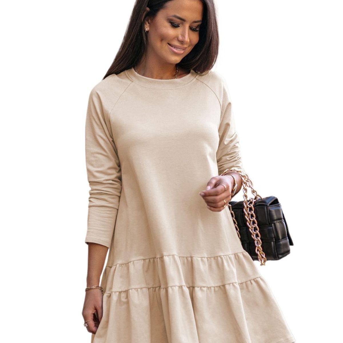 TIOZONEY - Vestido Midi Mujer -Beige