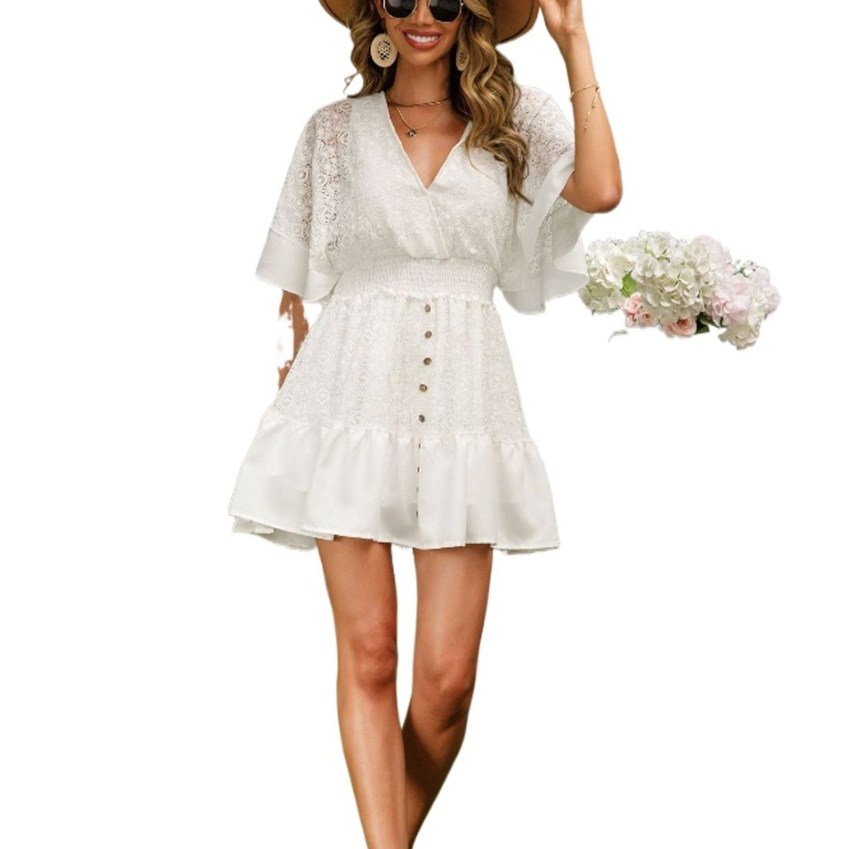 TIOZONEY - Vestido Midi Mujer -Blanco