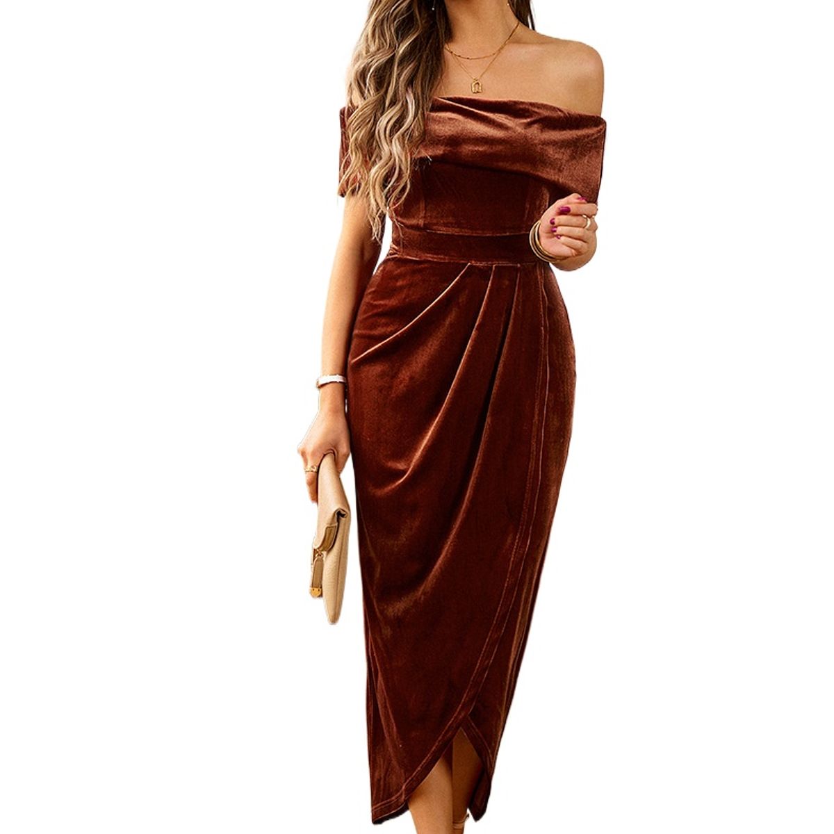 TIOZONEY - Vestido Midi Mujer -Café