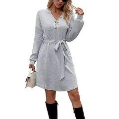 TIOZONEY - Vestido Midi Mujer -Gris