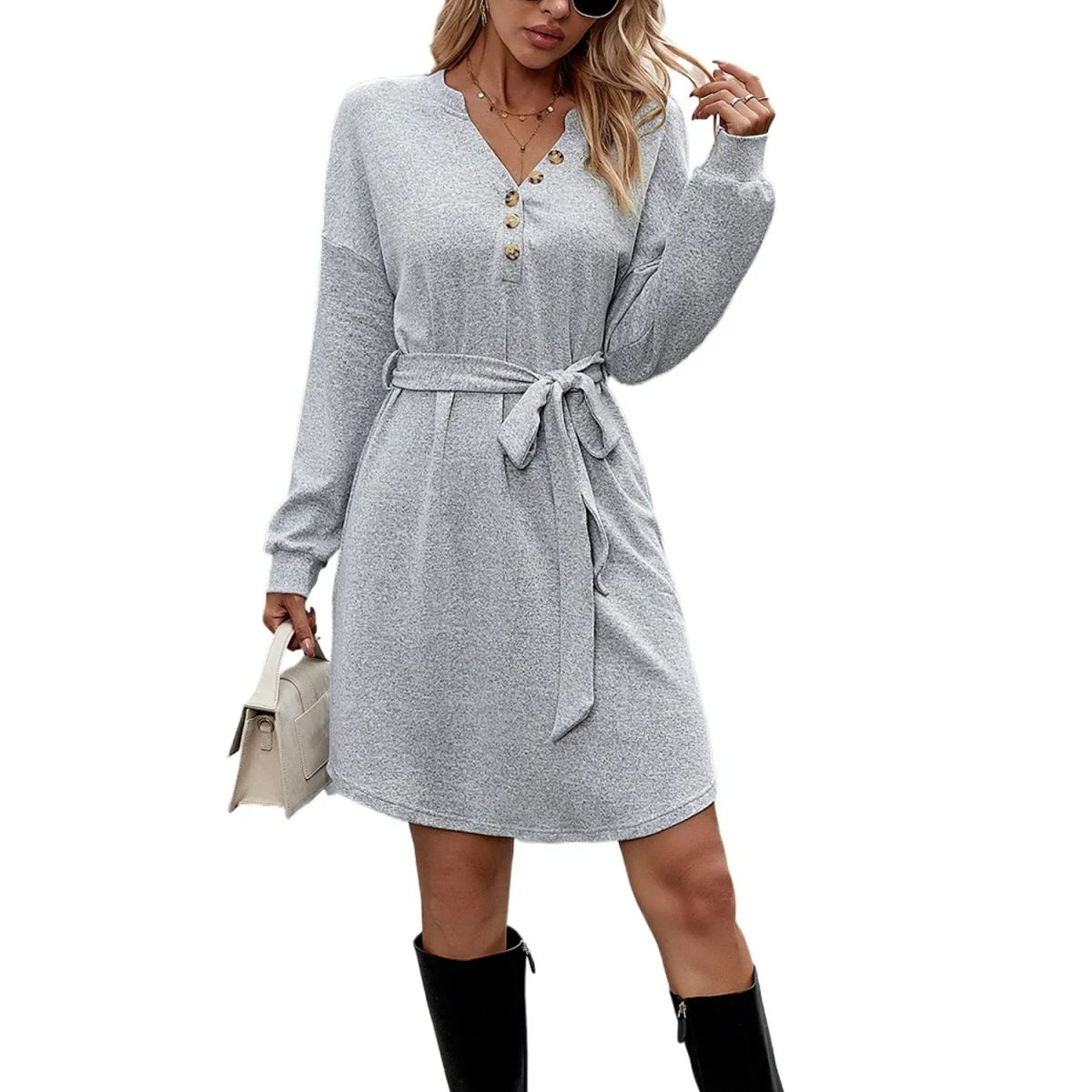 TIOZONEY - Vestido Midi Mujer -Gris