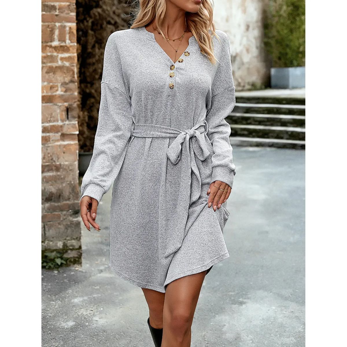 TIOZONEY - Vestido Midi Mujer -Gris