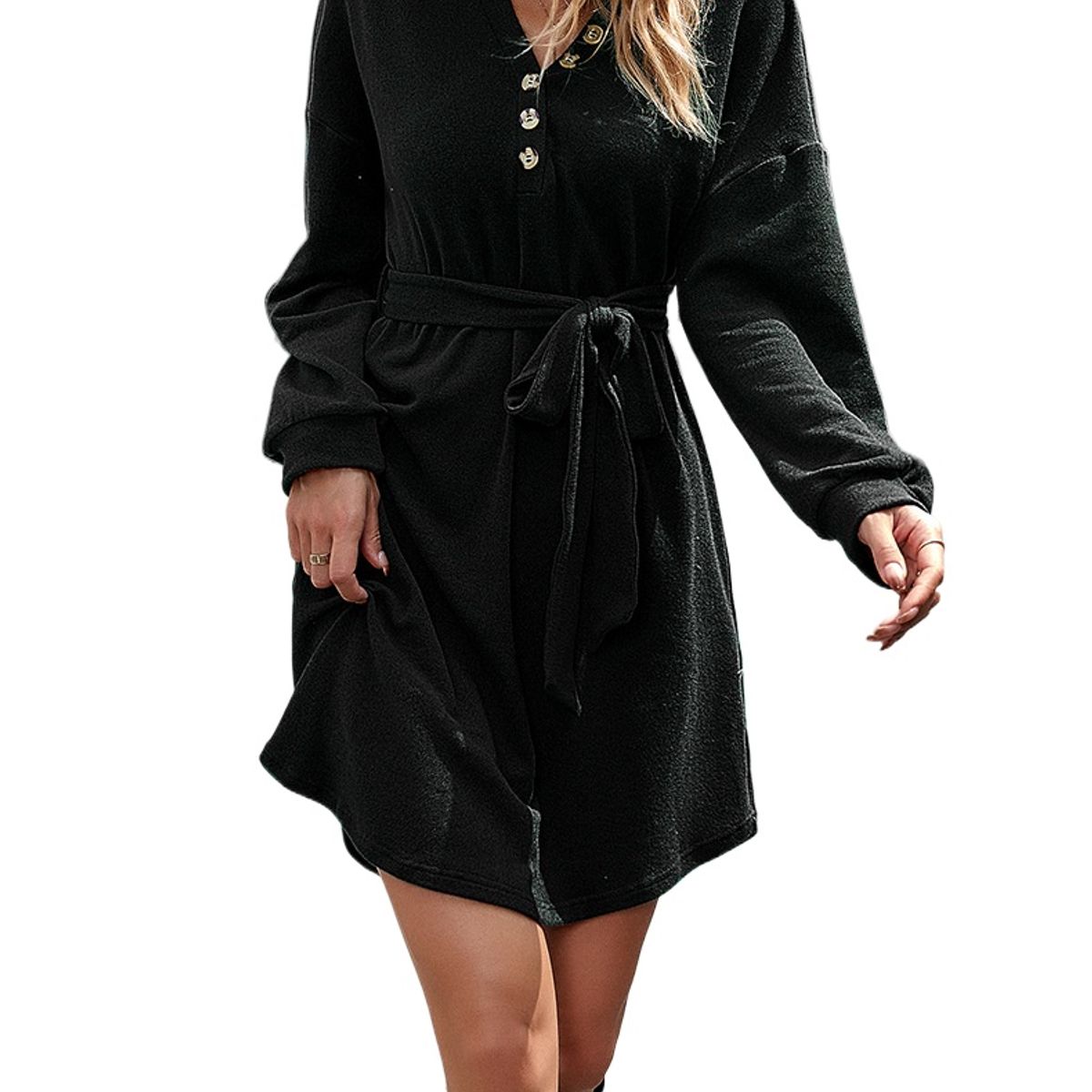 TIOZONEY - Vestido Midi Mujer -Negro