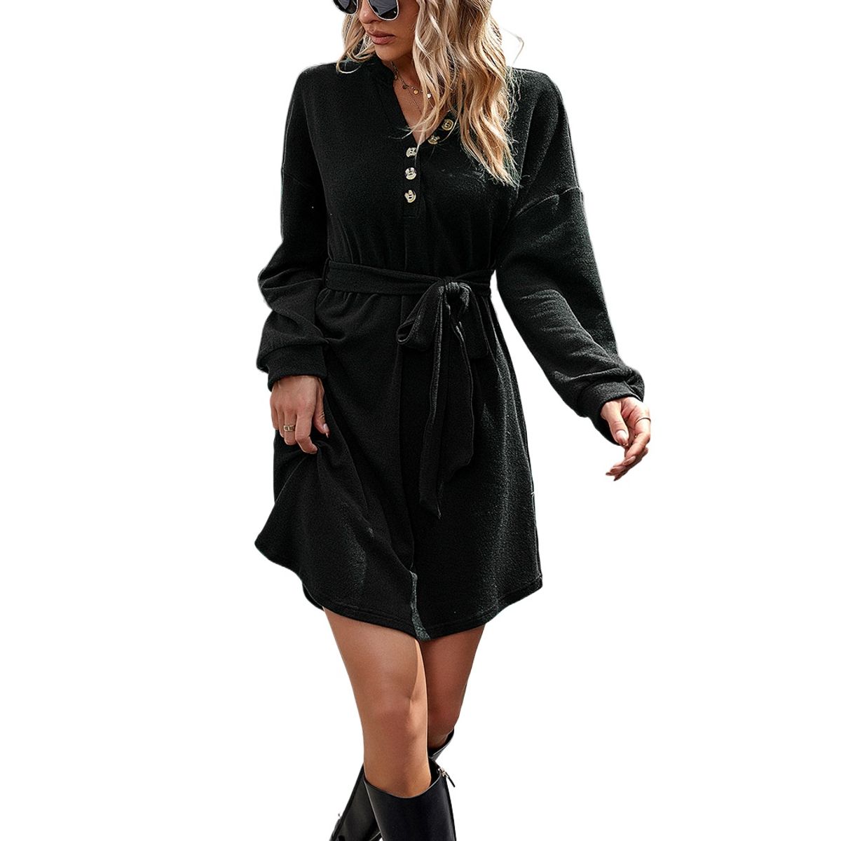 TIOZONEY - Vestido Midi Mujer -Negro