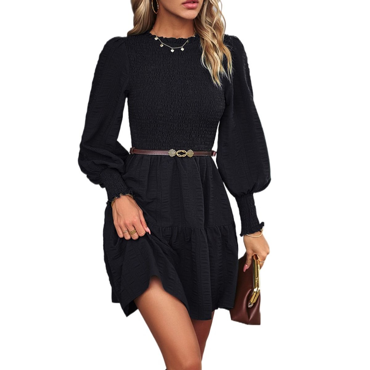 TIOZONEY - Vestido Midi Mujer -Negro