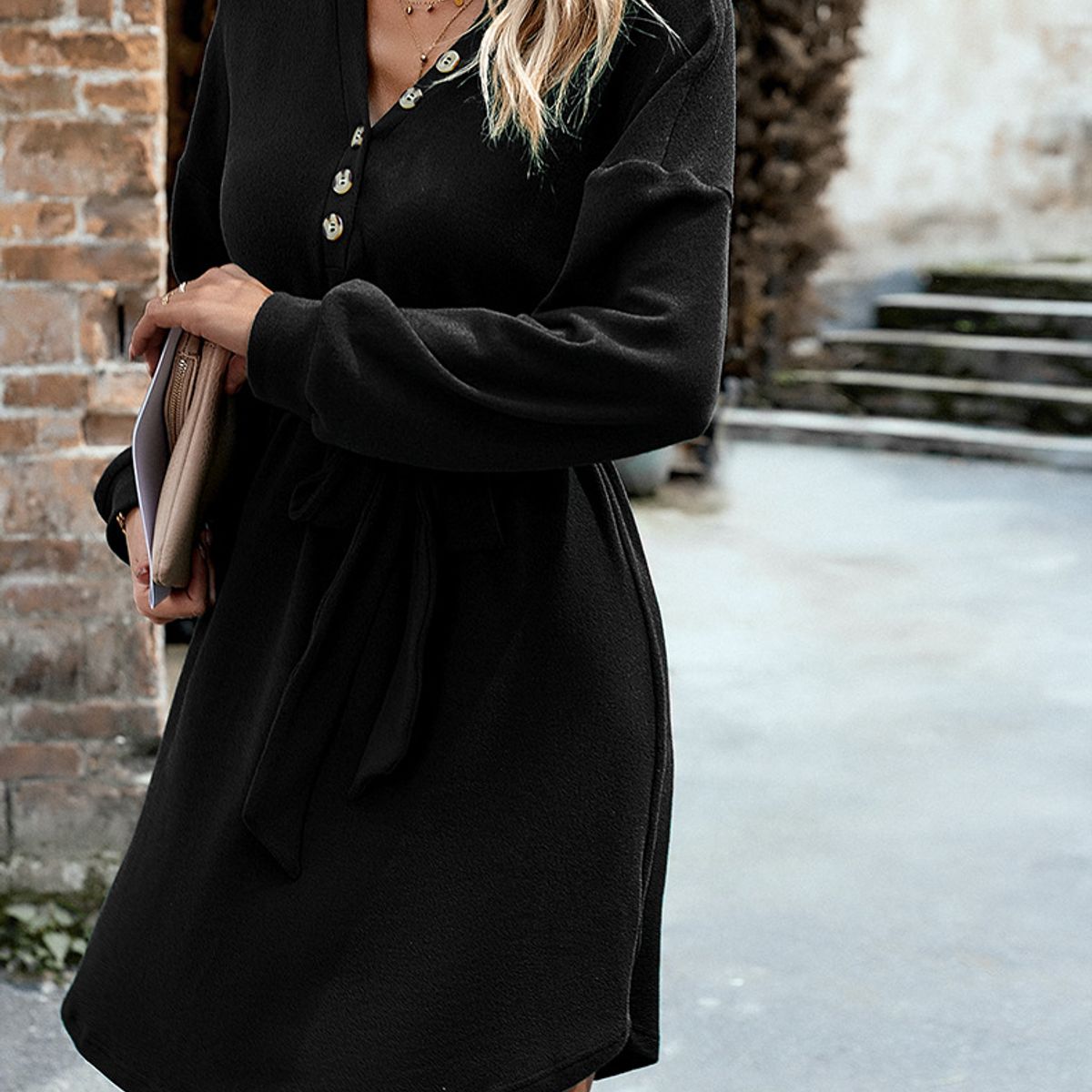 TIOZONEY - Vestido Midi Mujer -Negro