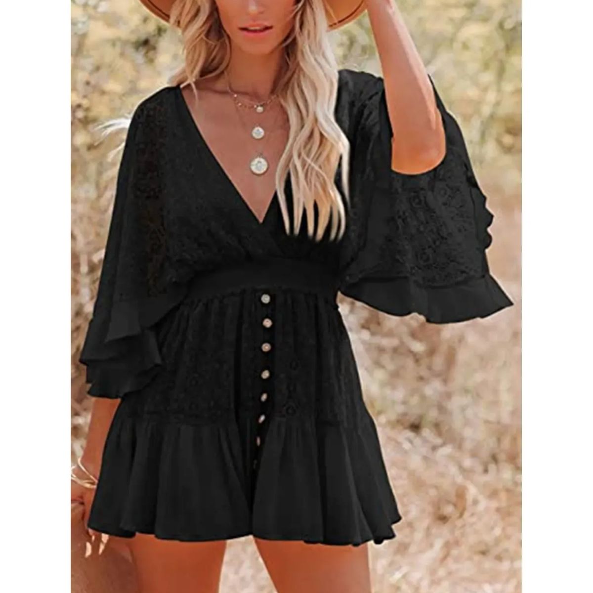 TIOZONEY - Vestido Midi Mujer -Negro