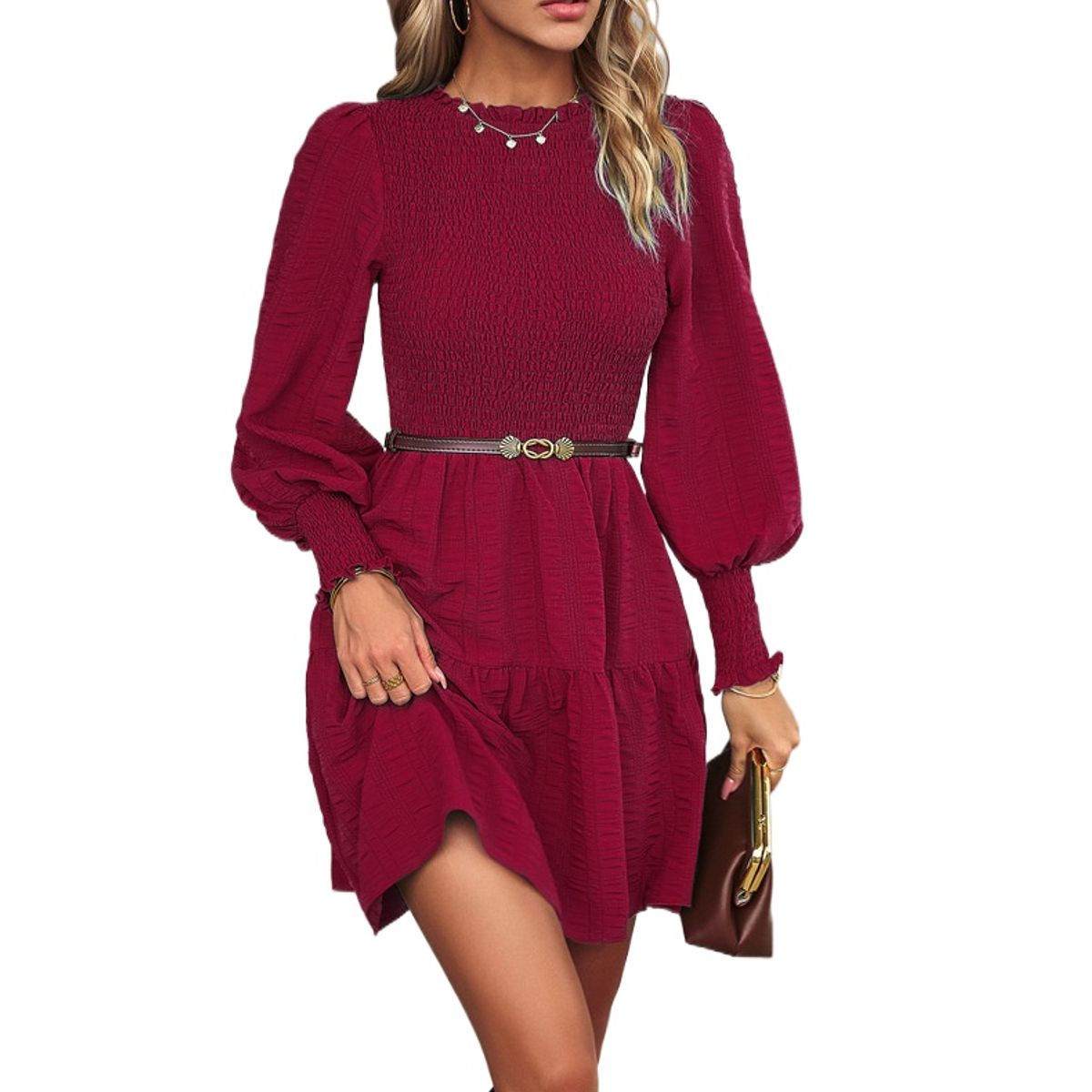 TIOZONEY - Vestido Midi Mujer -Rojo