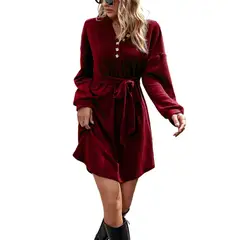 TIOZONEY - Vestido Midi Mujer -Rojo