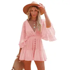 TIOZONEY - Vestido Midi Mujer -Rosado