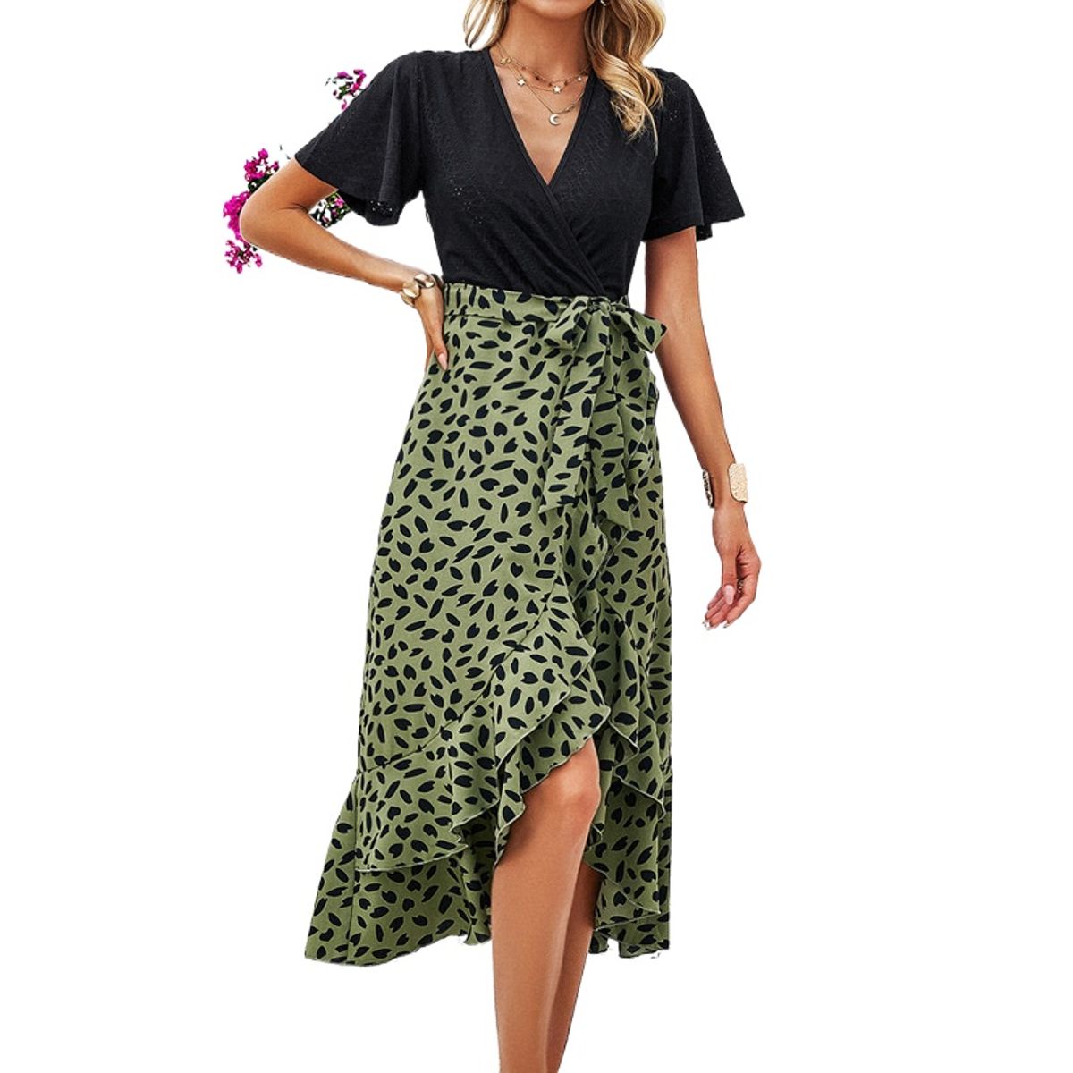 TIOZONEY - Vestido Midi Mujer -Verde