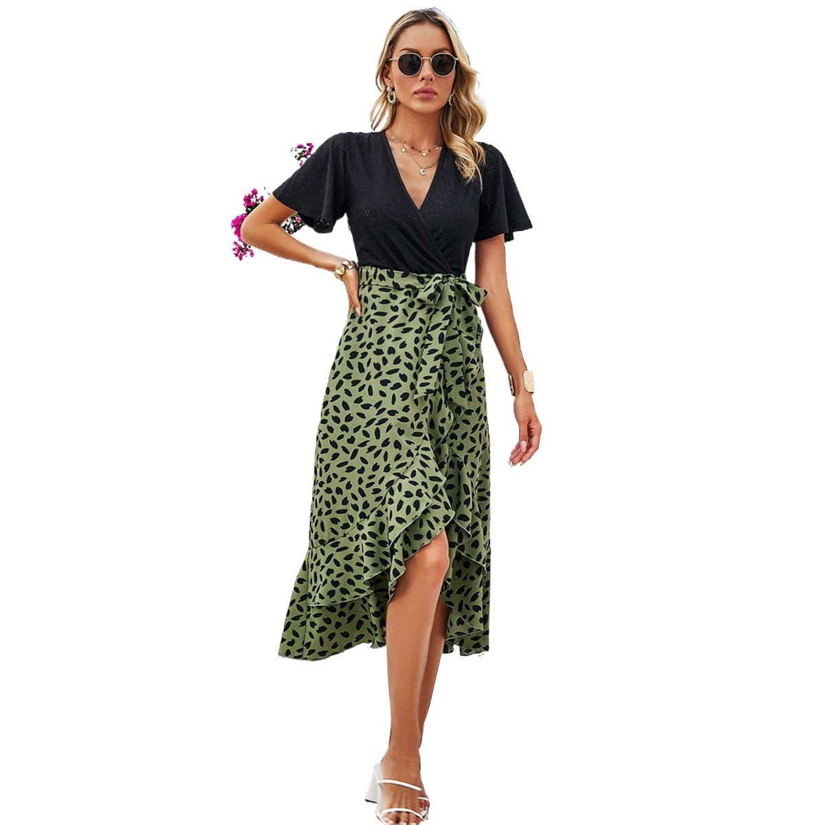 TIOZONEY - Vestido Midi Mujer -Verde