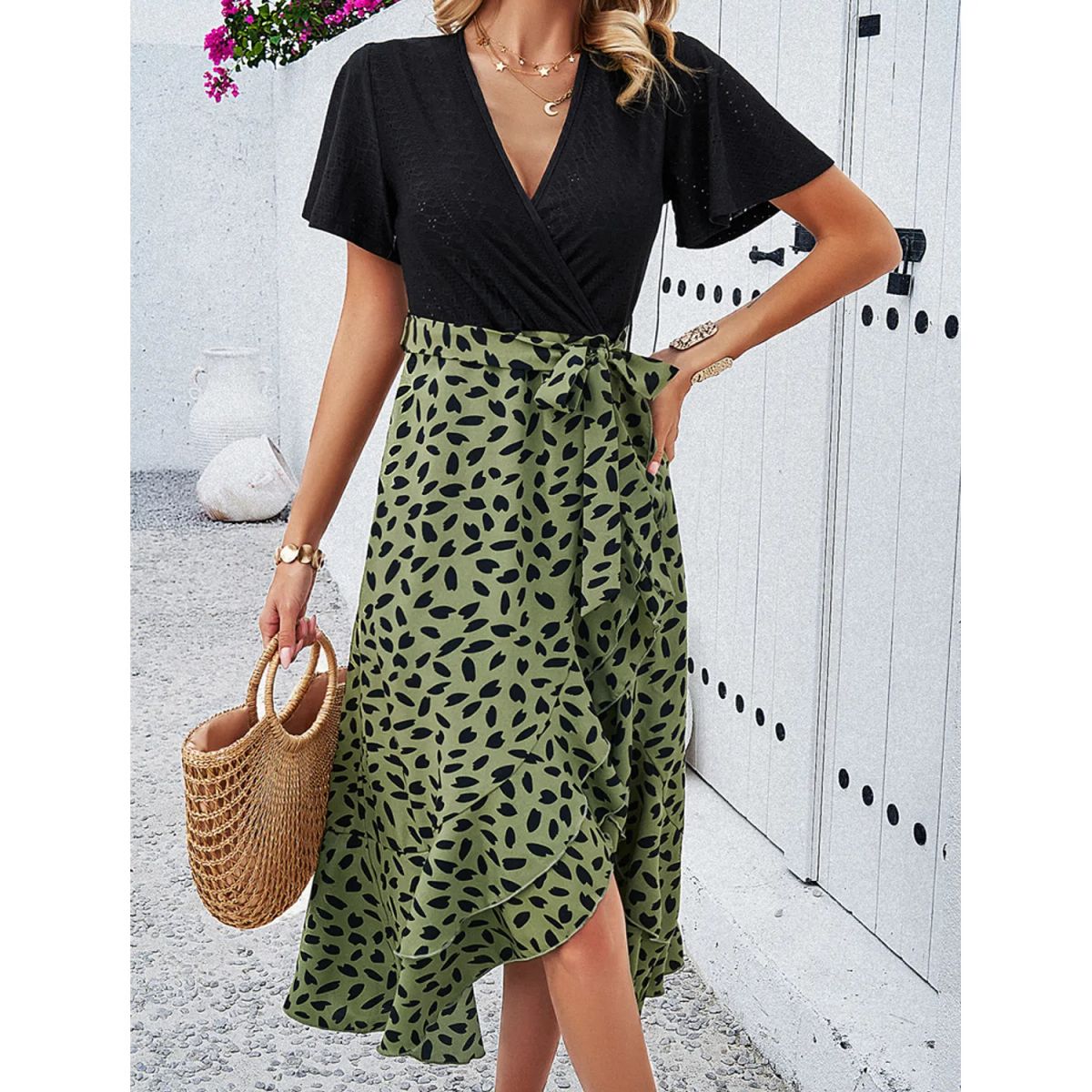 TIOZONEY - Vestido Midi Mujer -Verde