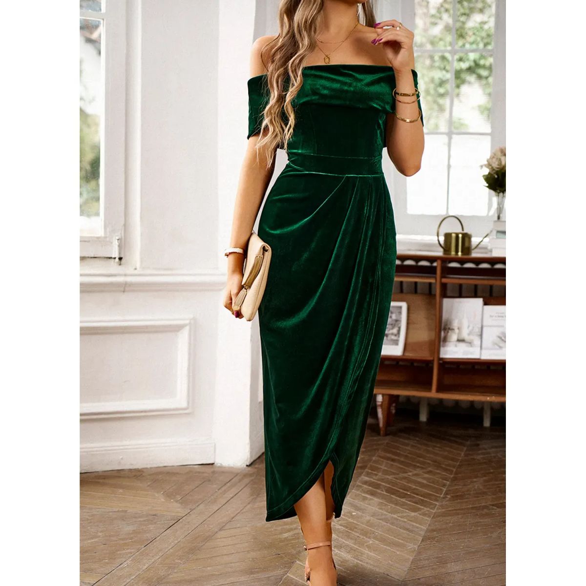TIOZONEY - Vestido Midi Mujer -Verde