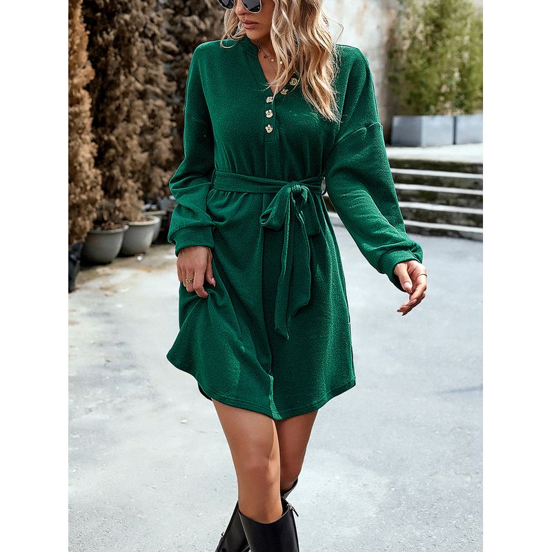 TIOZONEY - Vestido Midi Mujer -Verde