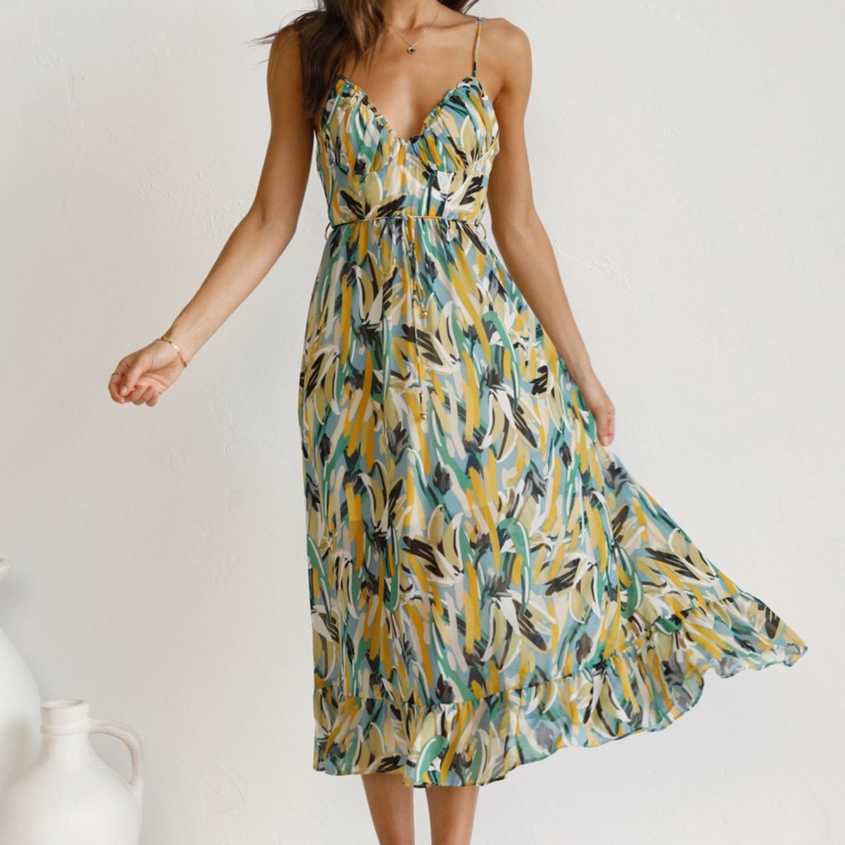 TIOZONEY - Vestido Midi Mujer -Verde