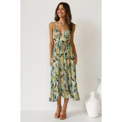 TIOZONEY - Vestido Midi Mujer -Verde.-