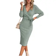 TIOZONEY - Vestido Midi Mujer -Verde