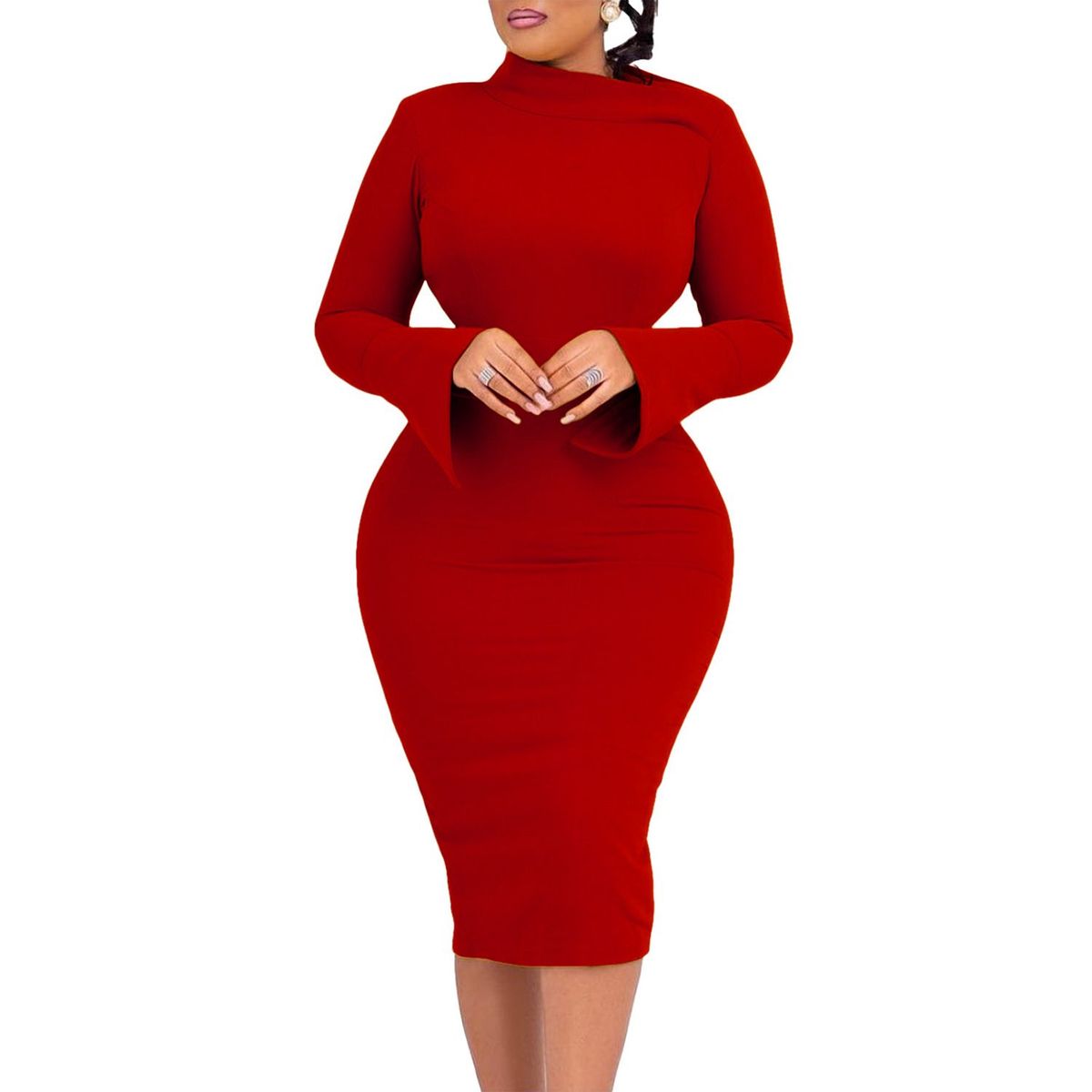 TIOZONEY - Vestido a la cadera con cuello oblicuo