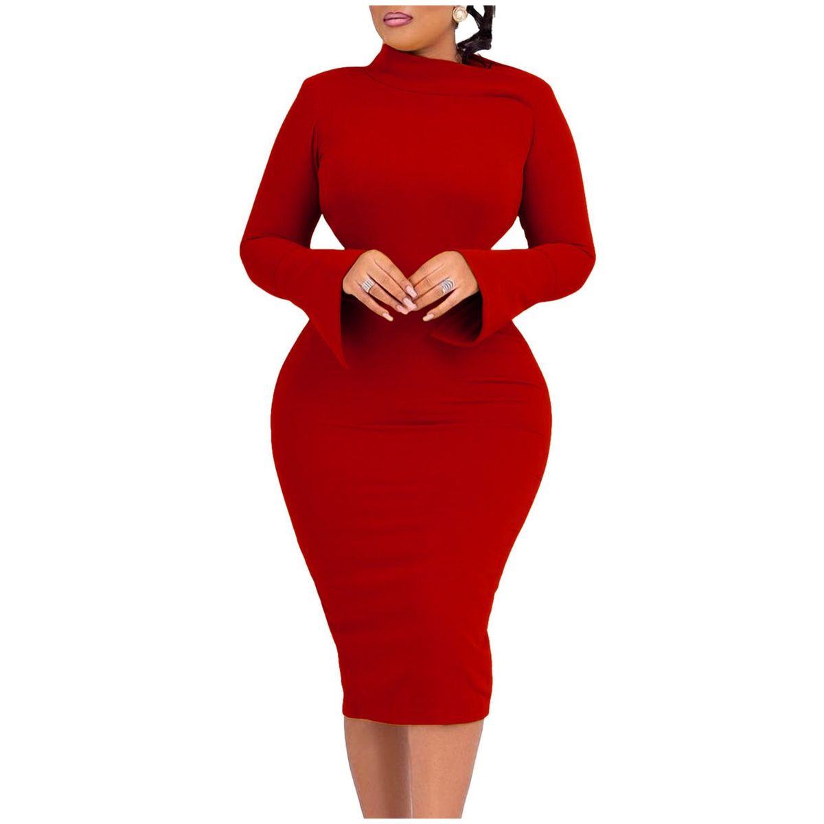 TIOZONEY - Vestido a la cadera con cuello oblicuo
