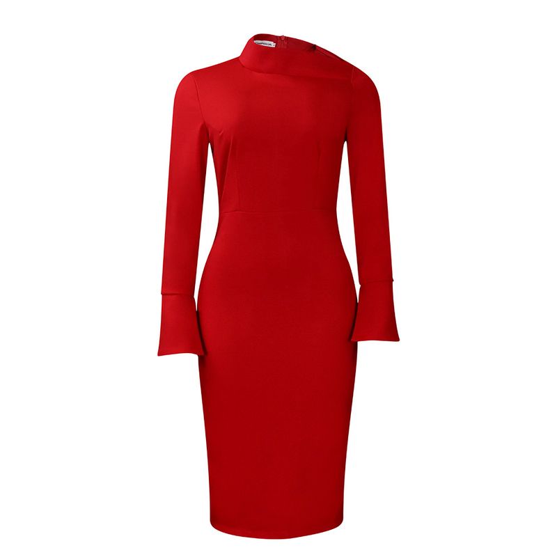 TIOZONEY - Vestido a la cadera con cuello oblicuo para mujer