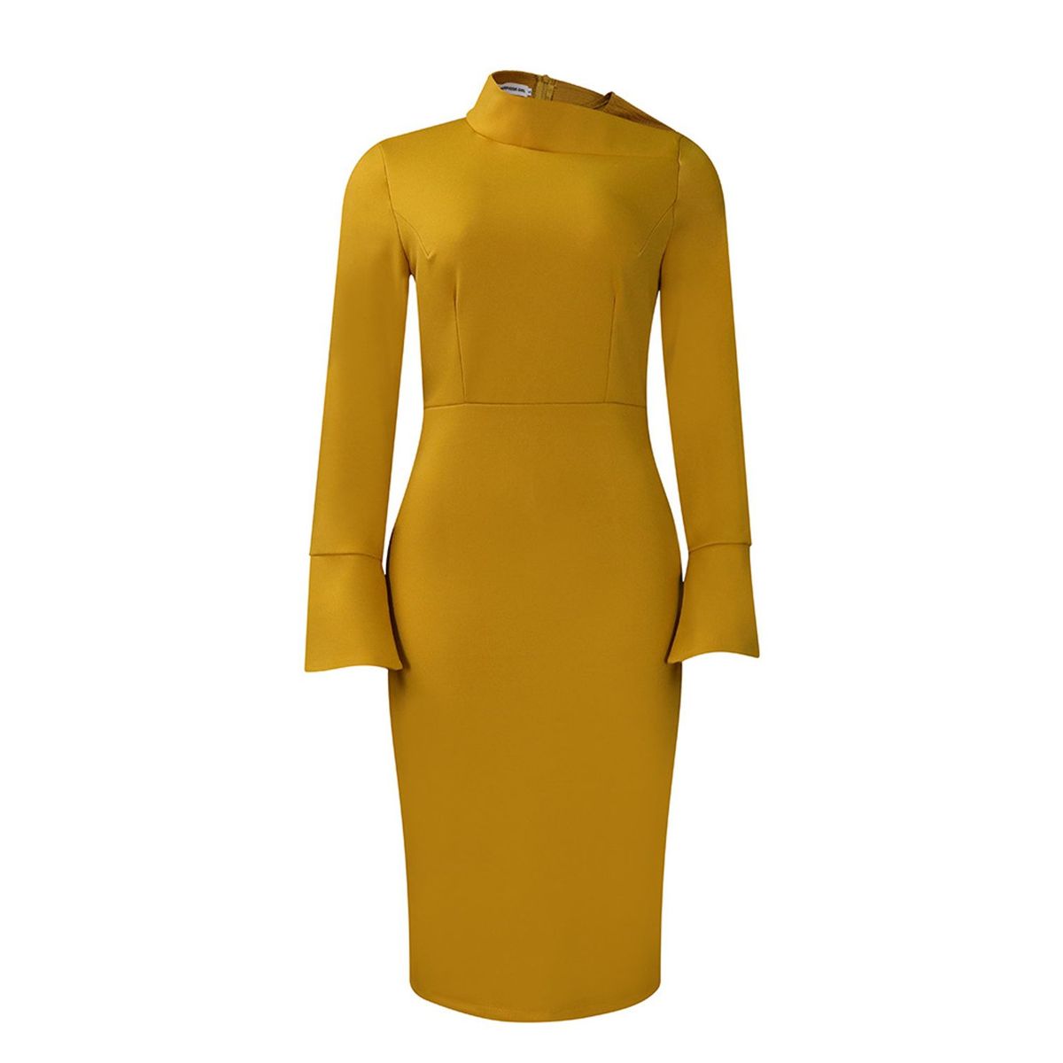 TIOZONEY - Vestido a la cadera con cuello oblicuo para mujer