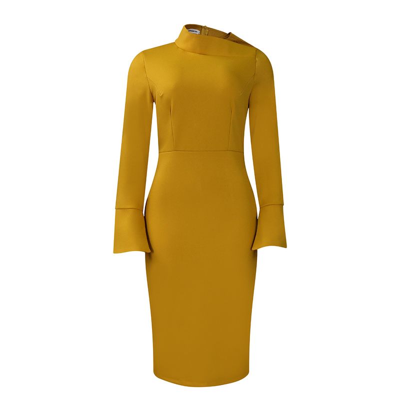 TIOZONEY - Vestido a la cadera con cuello oblicuo para mujer