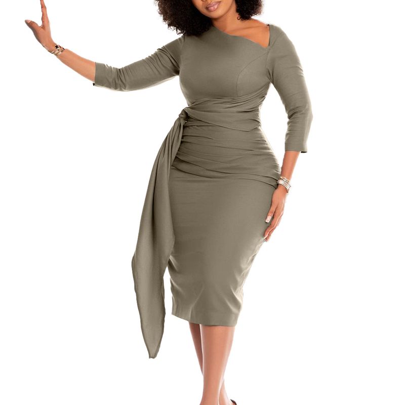 TIOZONEY - Vestido a la cadera con cuello oblicuo para mujer