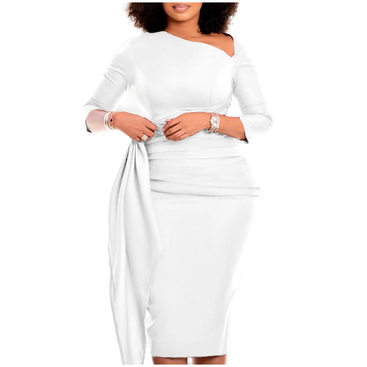 TIOZONEY - Vestido a la cadera con cuello oblicuo para mujer