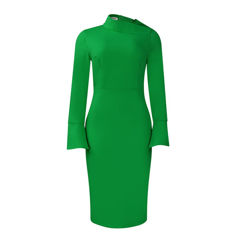 TIOZONEY - Vestido a la cadera con cuello oblicuo para mujer