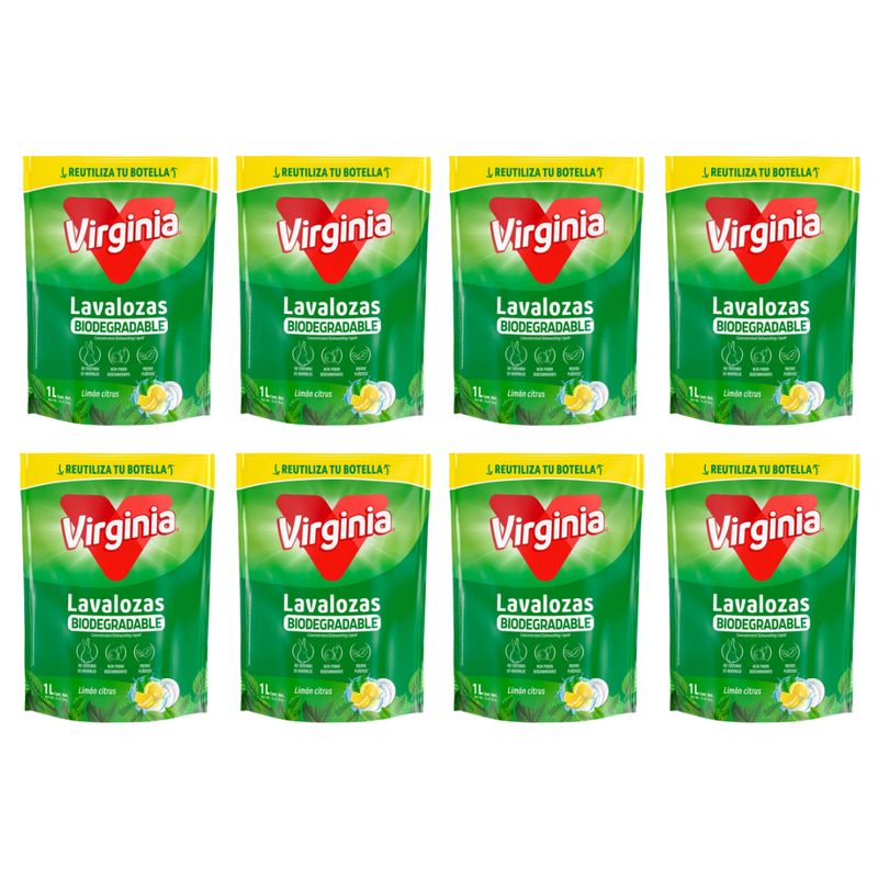 VIRGINIA - Pack 8 Virginia Lavaloza Biodegradable Limón Citrus 1 Lt