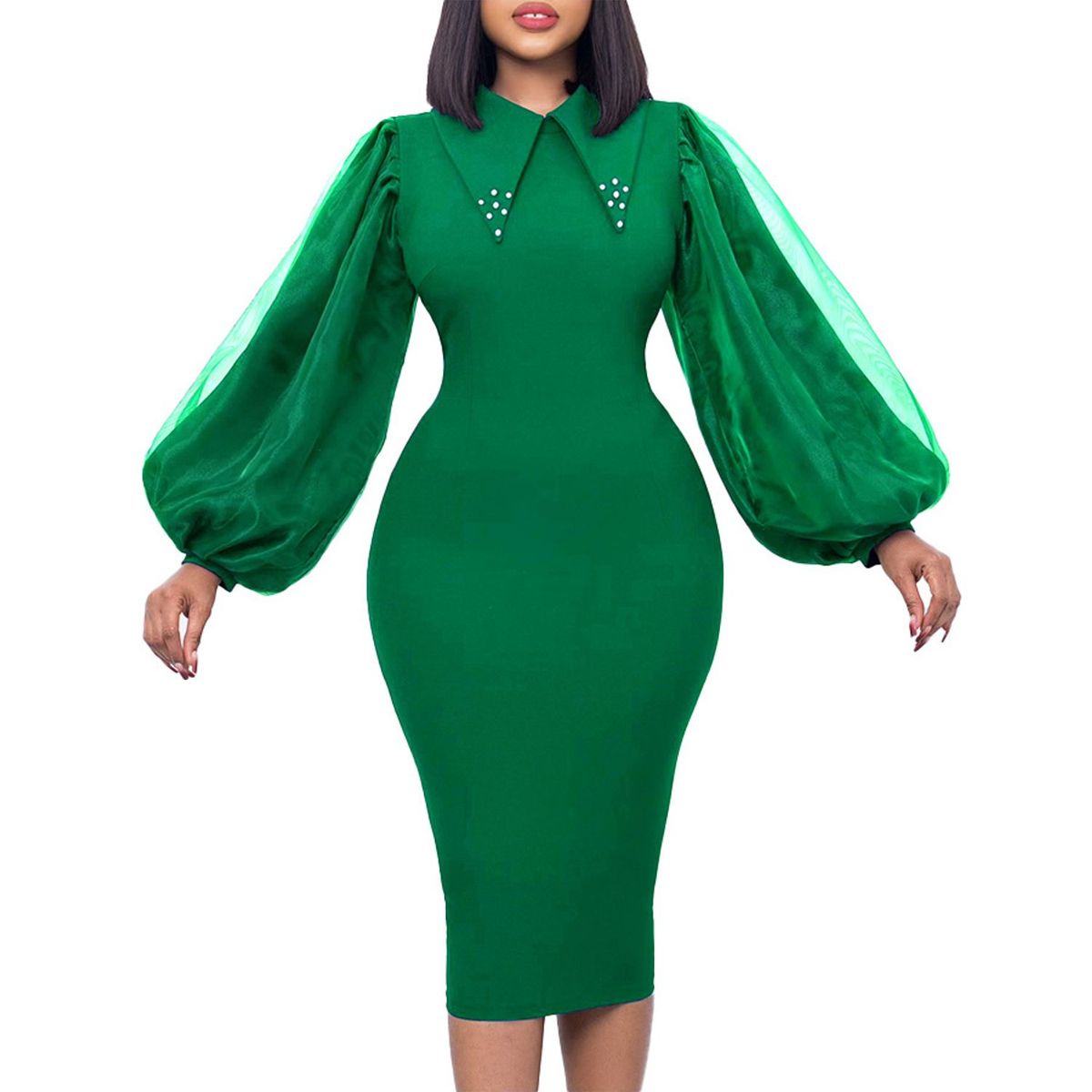 TIOZONEY - Vestido de cuentas con escote de mujer