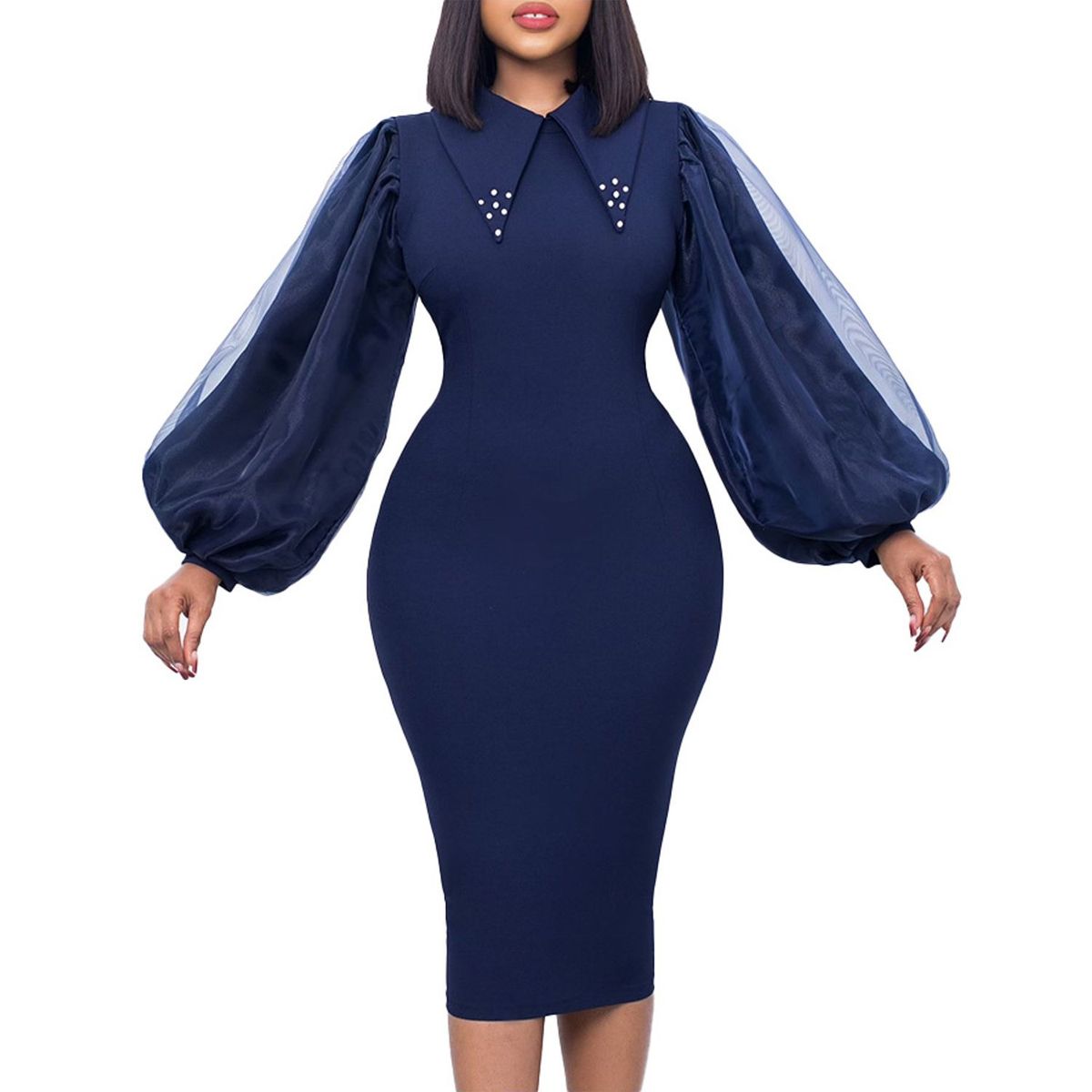 TIOZONEY - Vestido de cuentas con escote de mujer