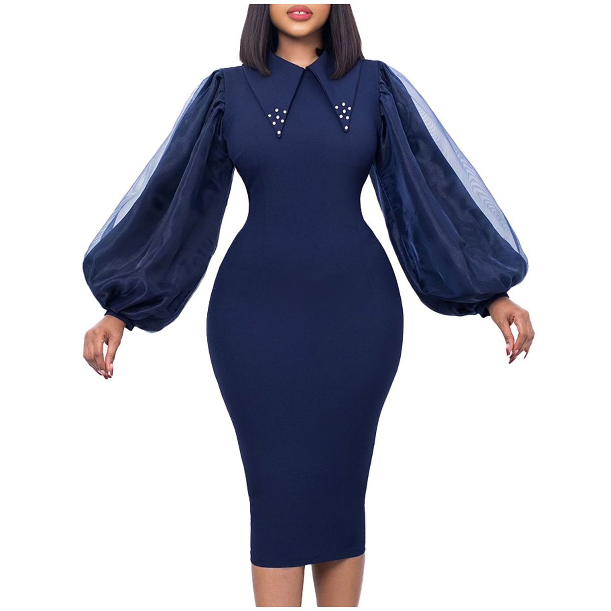 TIOZONEY - Vestido de cuentas con escote de mujer