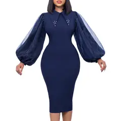 TIOZONEY - Vestido de cuentas con escote de mujer