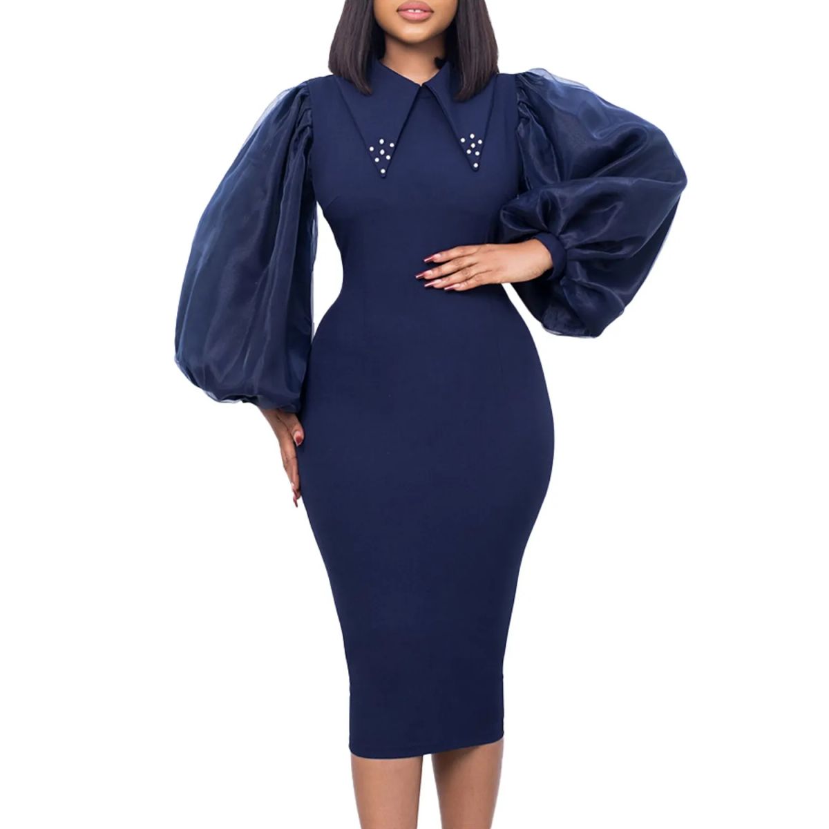 TIOZONEY - Vestido de cuentas con escote de mujer