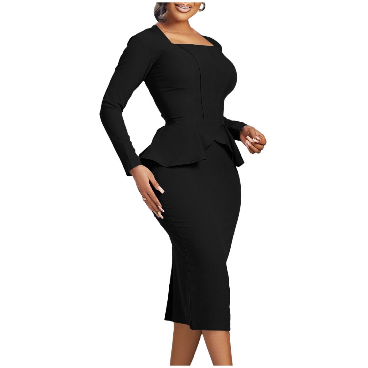 TIOZONEY - Vestido de manga larga con volantes para mujer