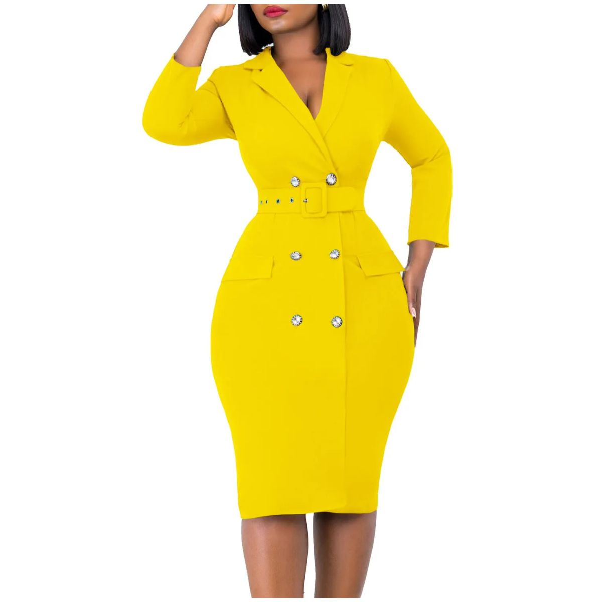 TIOZONEY - Vestido de mujer con cuello de traje y cinturón