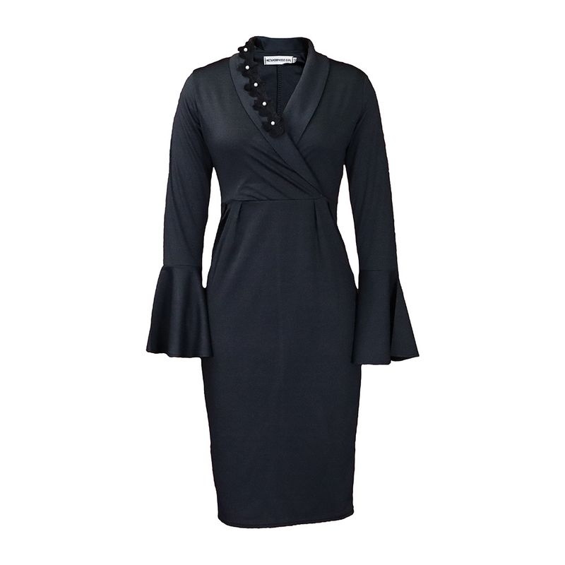 TIOZONEY - Vestido de mujer con mangas acampanadas y escote a la cadera.-
