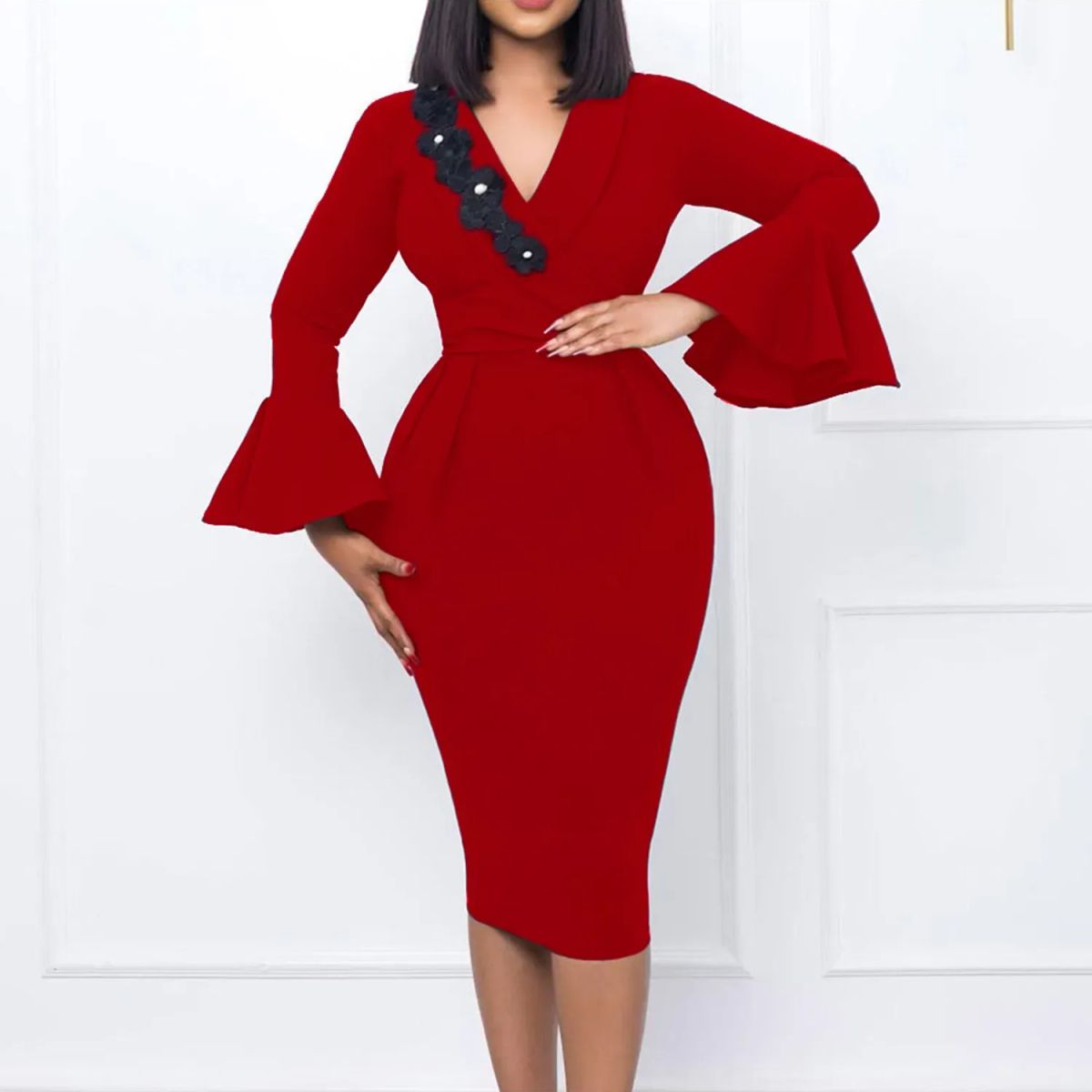 TIOZONEY - Vestido de mujer con mangas acampanadas y escote a la cadera