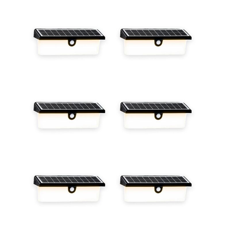PRO OUTDOOR - Pack 6 Aplique Solar Rectangular Contra Agua Con Sensor De Movimiento