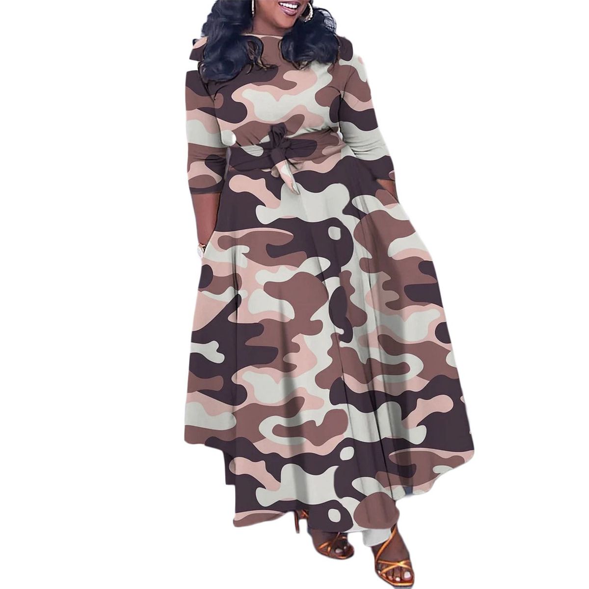 TIOZONEY - Vestido estampado con cordones para mujer