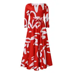 TIOZONEY - Vestido estampado de mujer con cuello redondo y cordones.-