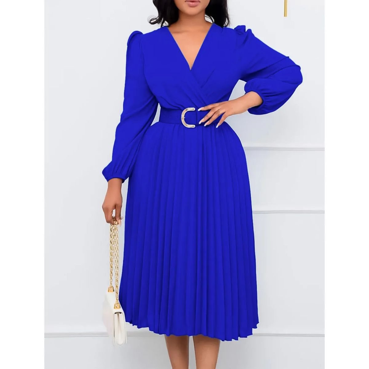 TIOZONEY - Vestido largo de manga larga y cuello en V